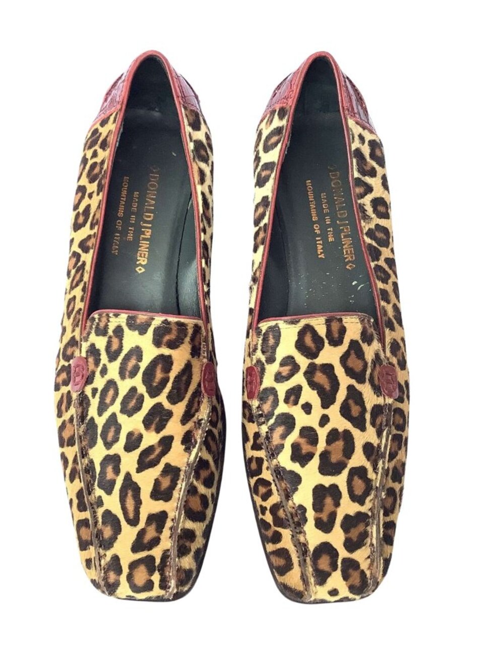 Donald J Pliner faux leopard loafers wedge heels Deadstock 1990s Size 7